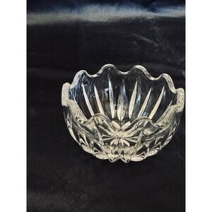 Vintage Clear Crystal Scalloped Edge Small Trinket Bowl Starburst